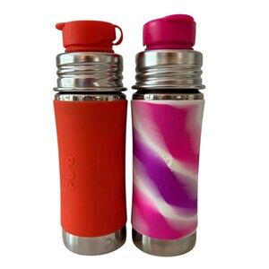 Lot of 2 Pura Sport Mini 11oz Bottle W/Sleeve & Silicone Big Mouth Sport Top